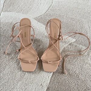 Fashion Nova Blush Strappy Lace-Up Square-Toe Heels
